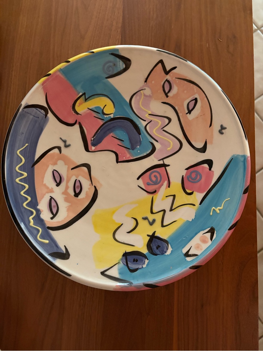 Klauser Vintage Colorful Abstract Faces Ceramic Wall Art Plate - Multicolor